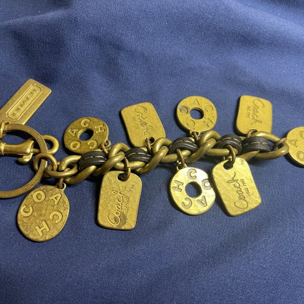Preowned Coach tarnished look leather keychain